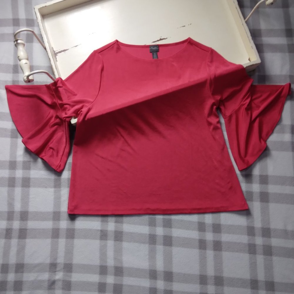 Chico's Red Ruffle Sleeve Blouse - Picture 2 of 9